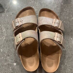 Birkenstock Cream and pink Sandals with Contoured Footbed
